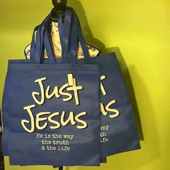 🆕 Four Blue Just Jesus Reusable Tote Bags - Picture 6 of 6